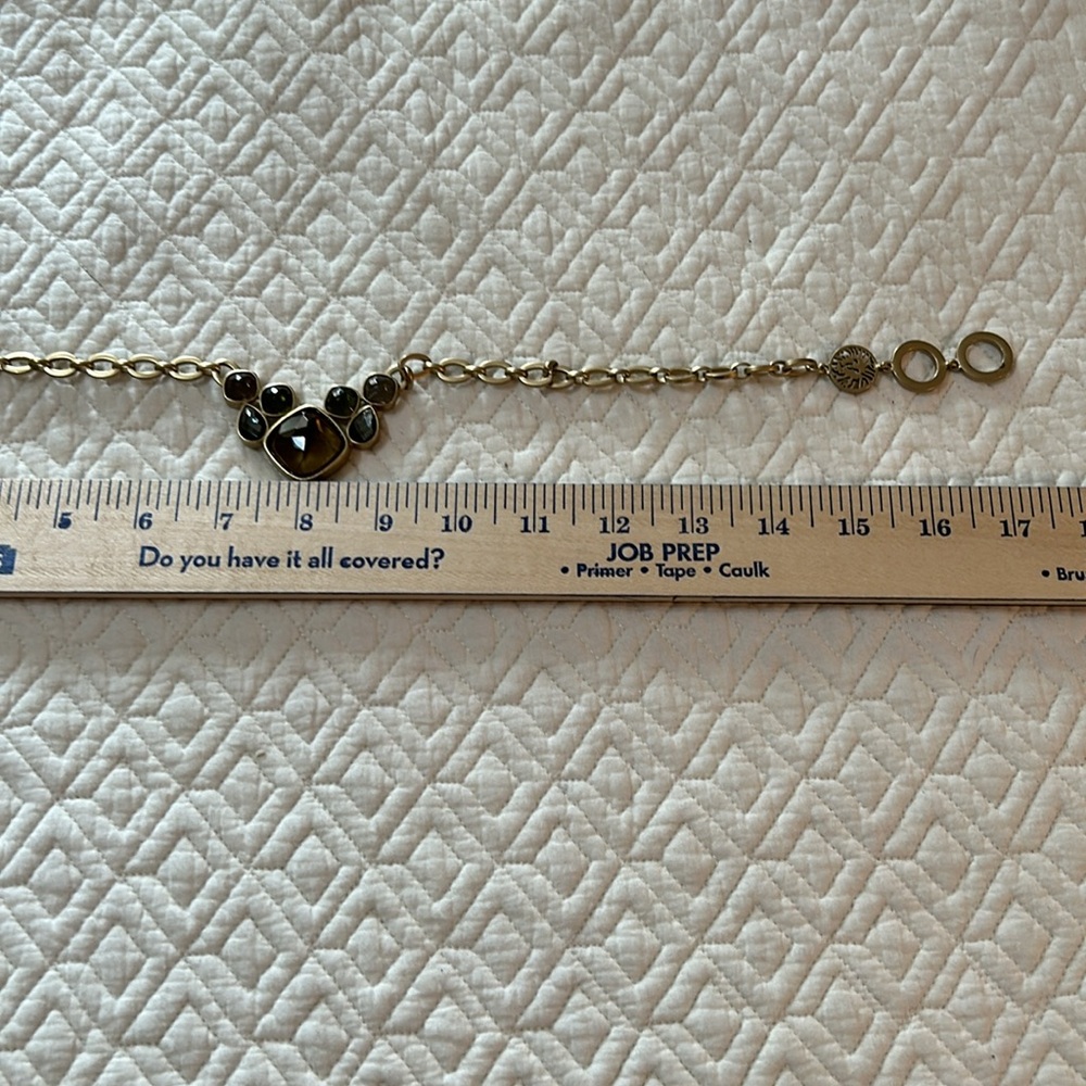 Anne Klein gold tone link necklace with muted gray, blue and green stones. - Picture 4 of 4
